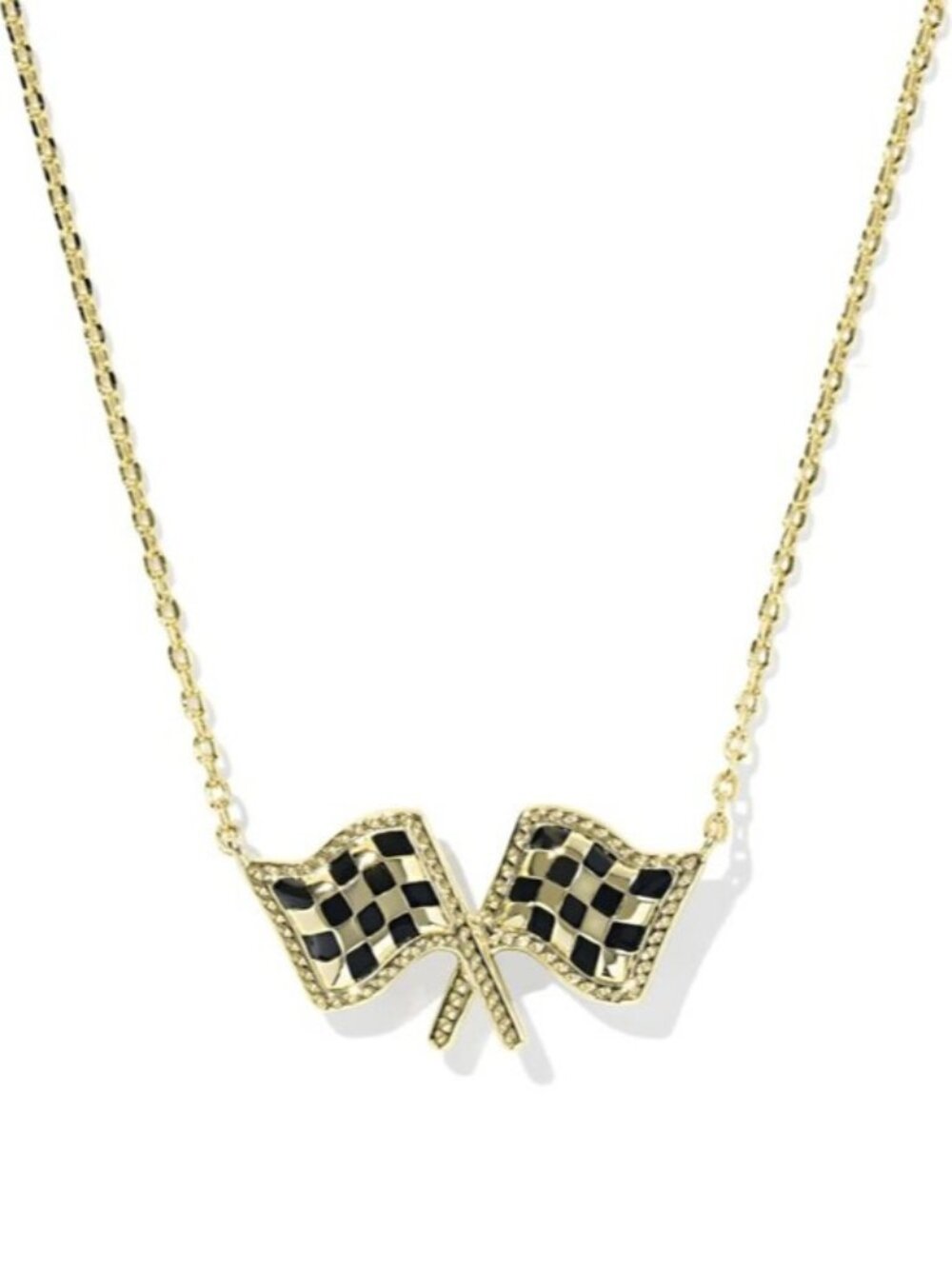 NWT  Kendra Scott x Checkered Flag Gold Short Pendant Necklace